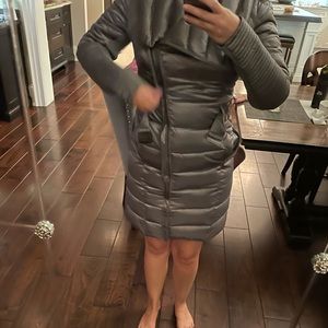 Quilted silver gray puffer coat by BCBGmaxazria